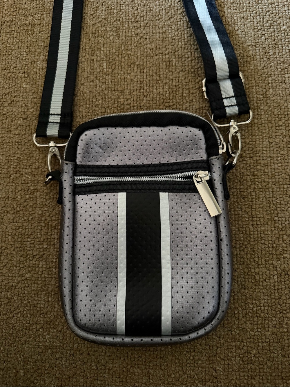 Small Crossbody Phone Bag - Silver and Black